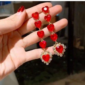 2.5" holiday red evening earrings for prom, pageant, wedding party